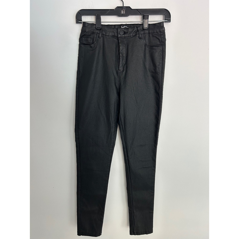 Womens Black Coated Skinny Pants High Rise Faux Leather Trousers Size Small